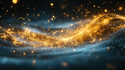 Obraz premium Abstract waves of golden light flow against a misty blue background