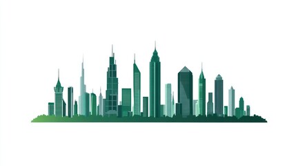 Naklejka premium Modern city skyline silhouette, graphic design, abstract illustration, digital art, use for backgrounds, presentations, or prints