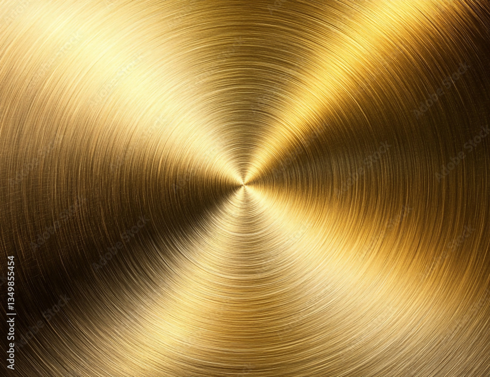 Poster a golden metallic surface with circular brushed texture and a central point of convergence and light