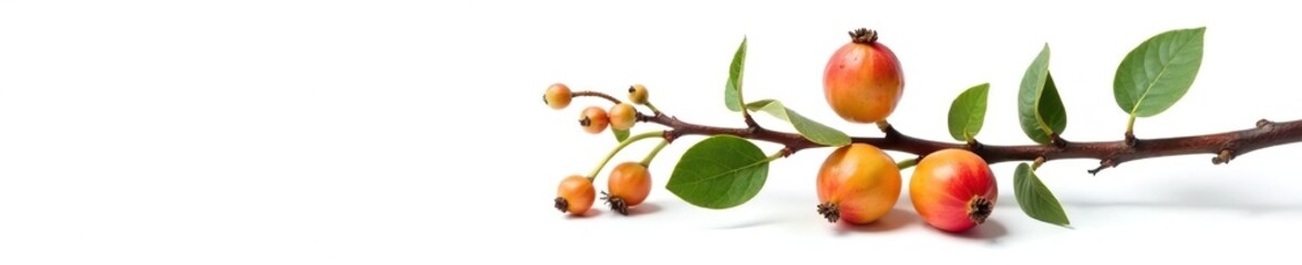 White background with an isolated branch and seeds, multiple, nature