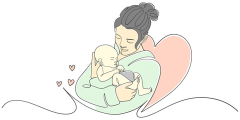 Mothers day line art style vector illustration, mothers day celebration illustration