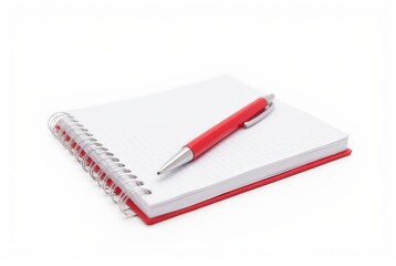 Naklejka premium Red Spiral Notebook and Pen on White Background