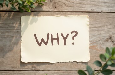 Question Mark on Paper, Wooden Background, Greenery