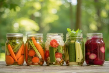 Assorted Homemade Pickled Vegetables in Jars