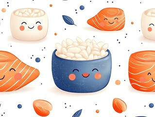 Cute Sushi Pattern: Rice for Salmon, Fun.