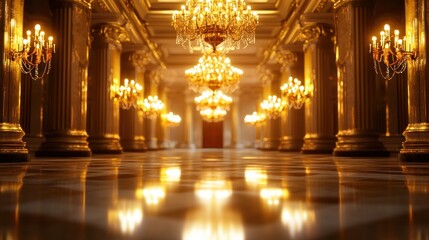 Obraz premium Opulent Grandeur: A Golden Hallway of Elegance