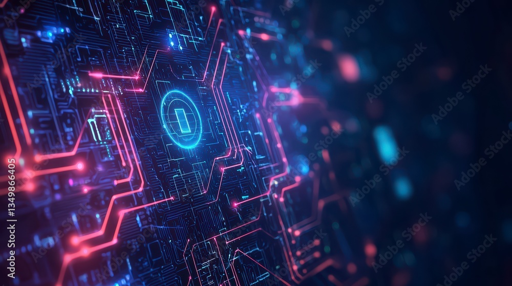 Poster digital circuitry: intricate lines of digital circuitry, illuminated with a vibrant array of lights,