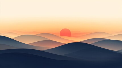 Obraz premium Serene Sunset Over Rolling Hills in Soft Pastel Tones at Dusk