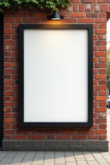 Brick wall with realistic outdoor poster mockup in city setting, brick wall, outdoors, urban landscape