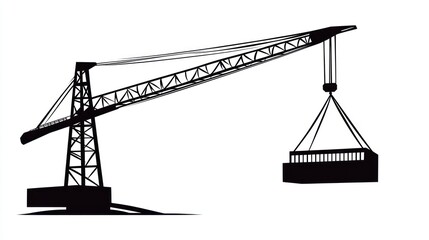 Industrial Crane Lifting Container Silhouette