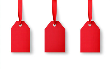 Red gift tags with ribbon on white background