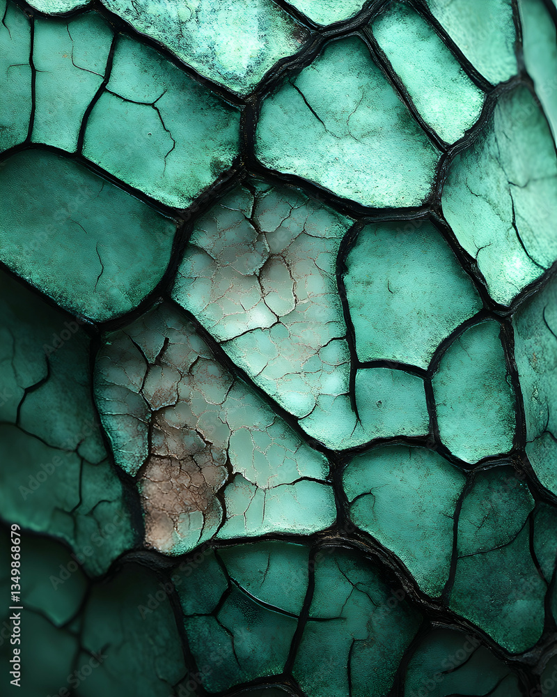 Aufkleber close-up teal textured surface with a cracked, mosaic-like pattern. dark lines define irregular shap