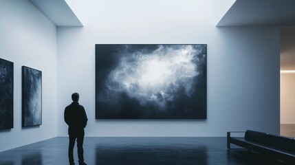 Contemplation Before Abstract Masterpiece in Modern Gallery