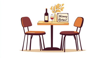 Empty cafe table with chairs and wine,  relaxing, dining, modern cafe interior design, for use in restaurant promotion or marketing, stock image