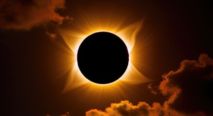 Obraz premium Solar eclipse with glowing corona, surrounded by clouds