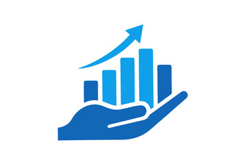 Fototapeta premium Modern financial growth icon with a hand holding an ascending bar chart and arrow, symbolizing investment, business success, and economic progress. vector illustration.