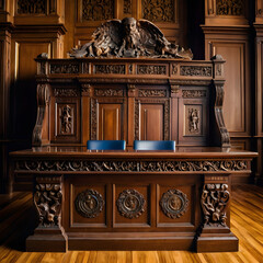 Judge&rsquo;s Bench with Ornate Wooden Details
