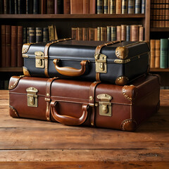 Stacked Legal Briefcases on a Wooden Table
