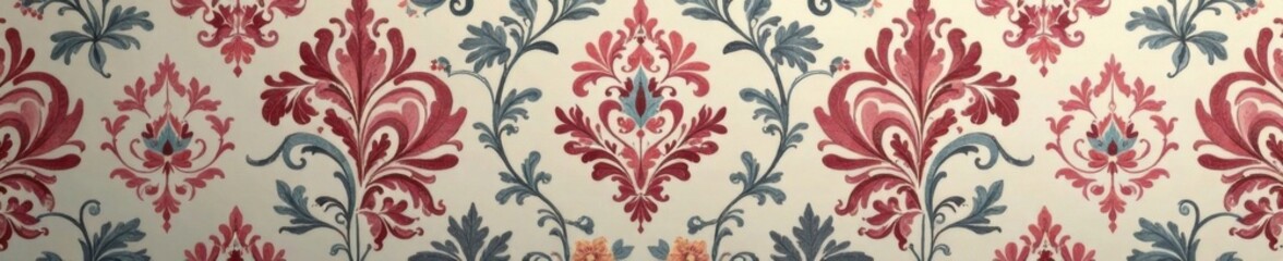 Classic damask fabric-inspired print with subtle sheen and repeating motifs in muted color palette, subtle texture, abstract design