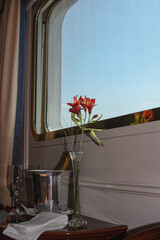 Luxurious mini junior suite stateroom cabin room onboard luxury cruise ship cruiseship liner with...