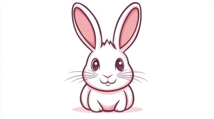 Cute cartoon bunny, sitting, simple background, children's book illustration, character design