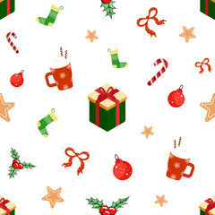 Christmas seamless patterns on white background.
