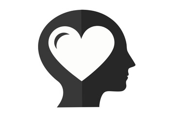 Minimalist head silhouette with heart, symbolizing emotional intelligence, mindfulness, and mental wellness. Clean, modern vector icons in outline and solid styles for digital and psychology concepts.