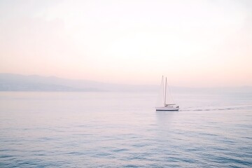 Fototapeta premium Serene Sailboat on a Peaceful Ocean at Sunrise/Sunset