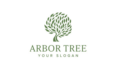 Arbor Tree Logo Design with Green Leaf and Vector Tree Symbol Natural Theme Design