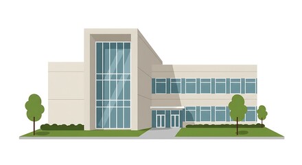 Modern Building Exterior with Windows and Landscaping Illustration