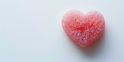 Obraz premium Red Candy Heart with Sugar Coating on White Background Top View
