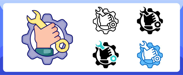 Technical Support Cogwheel and Wrench, Contact Us Communication Multi Style Vector Setup and Maintenance