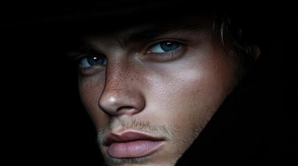 Obraz premium Close-up portrait of a man, intense gaze (1)