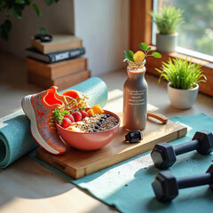 "Active Living Essentials: Fitness Tracker, Water Bottle, and Dumbbells"

