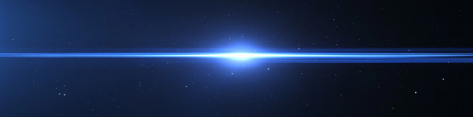 Obraz premium A bright blue light streak across a dark blue background with scattered stars and lens flare effect