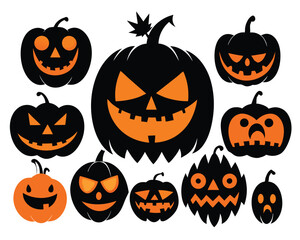 Spooky Halloween Pumpkins. Carved Jack.O.Lantern Faces