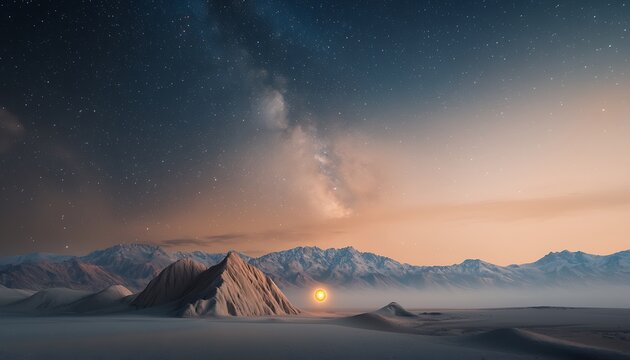 Desert Sunset with Milky Way, and Pyramid.