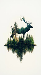 A majestic deer silhouette filled with lush forests, reflecting nature's beauty in a serene, artistic composition.