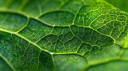 Close Up of Green Leaf Veins Showing Intricate Pattern and Texture