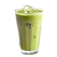 Green matcha tea with ice isolated on transparent background