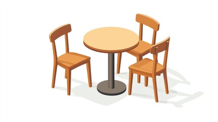 Isometric Round Table and Chairs, Cafe, Restaurant, Empty, Illustration, for Menu or Website, Stock Photo