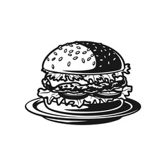Illustration of a hamburger. Burger emblem. Vector illustration