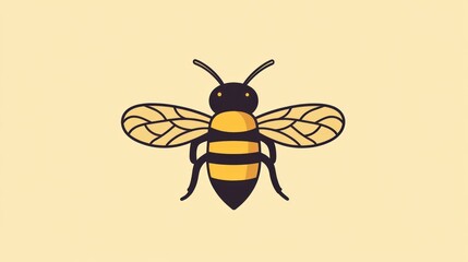 Cute bee illustration on beige background for children's book
