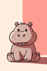 Playful Cartoon Hippo Character with Soft Brown Tones and Light Pastel Background