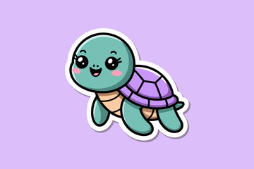 Cute Cartoon Turtle with a Purple Shell on a Soft Lavender Background