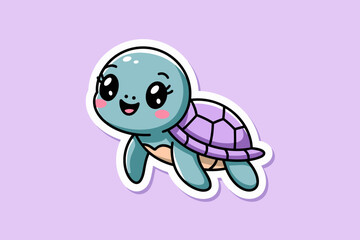 Cute Cartoon Turtle with a Joyful Expression on a Soft Purple Background