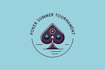 Stylized Poker Summer Tournament Logo Featuring Spade Icon on Light Blue Background