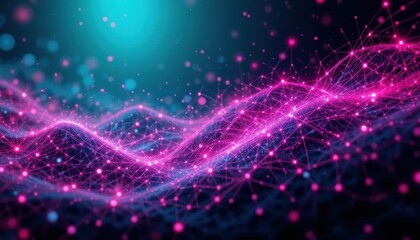 Fototapeta premium Abstract Digital Landscape Teal, Magenta, Nodes, and Intricate Lines
