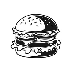 Illustration of a hamburger. Burger emblem. Vector illustration