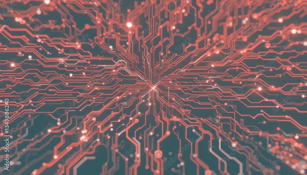 Aufkleber abstract digital circuit board glowing red network design